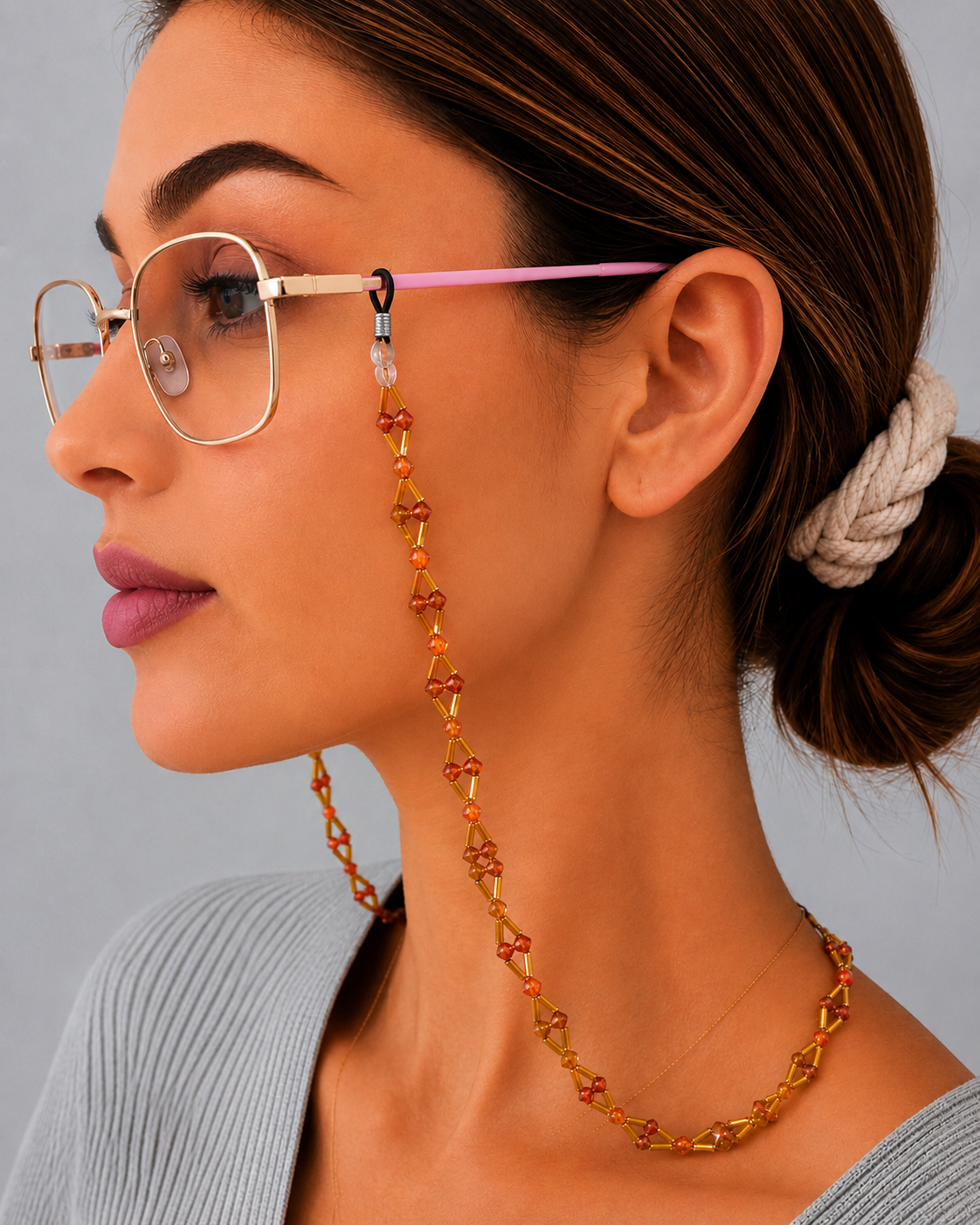 بند عینک نارنجی و طلایی و آجری