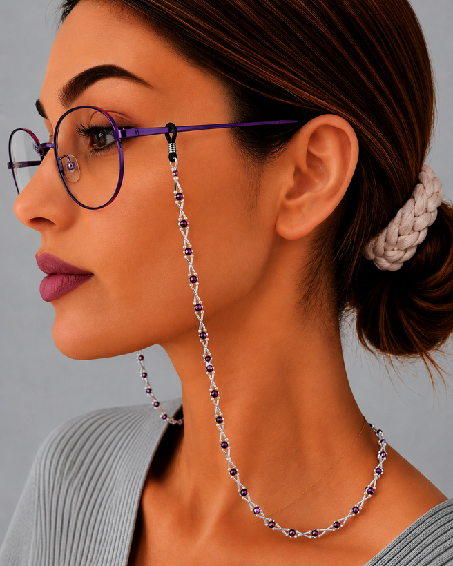 بند عینک طوسی و بنفش و سفید